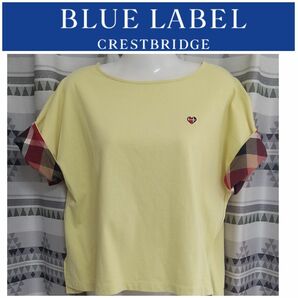 ブルーレーベルクレストブリッジ ワンポイント Tシャツ 袖チェック サイドスリット BLUE LABEL CRESTBRIDGE