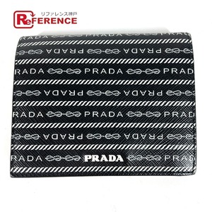 未使用 PRADA プラダ 1MV204 総柄 ロゴ コンパクトウォレット 2つ折り財布 ブラック レディース【中古】