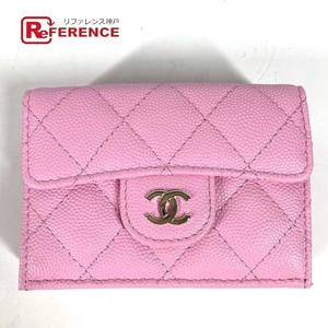 美品 CHANEL シャネル AP0230 マトラッセ クラシック コンパクトウォレット 3つ折り財布 ピンク レディース【中古】