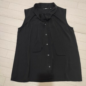 UNIQLO　ユニクロ　レディース　ノースリーブ　Sサイズ　ブラック　トップス　ブラウス　カットソー　ノースリーブシャツ　リボン付き　