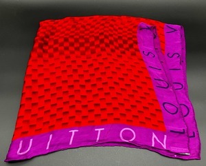 □ １スタ～【ルイヴィトン LOUIS VUITTON 】大判スカーフ 赤 レッド 紫 パープル サイズ80×80 中古品 □