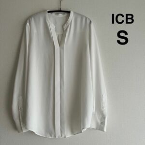 ICB 【洗える】Back Satin Amunzen キーネック長袖ブラウス オフ白S