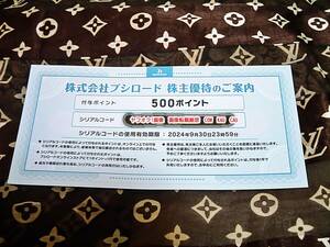 １円　～　ブシロード　 株主優待 　500ポイント　未使用　◆◆◆