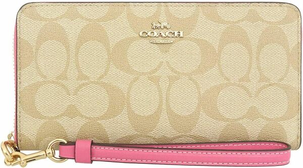 コーチ COACH 財布 FC4452 C4452 ライトカーキ×ペチュニア シグネチャー ロング ジップ アラウンド ウォレット アウトレット品 2023SS