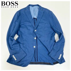 参考定価¥80.000〜【美品】HUGOBOSS(ヒューゴボス)コットンリネンストレッチ3釦ジャケット/オンオフ兼用/ブルー/本切羽/サイドベンツ