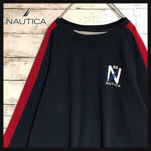 【バイカラー】ノーティカ　刺繍ロゴスウェット　人気Lサイズ　紺　赤　A913