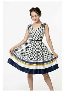kyaba satin ground . pop . dot pattern. retro mode .A line Mini dress Alice B goods S size 