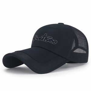 キャップ メンズ 帽子 メッシュ キャップ スポーツ ランニング UVカット速乾 軽薄 つば長 紫外線対応釣り ゴルフ 男女兼用-ブラック
