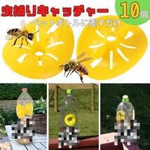 【10個】虫取り 黄色 蜂 蜂取りキャッチャー 10個 黄色トラップ 蜂取り ペットボトルサイズ ストロング 虫捕り 虫採り 黄色 イエロー_画像1