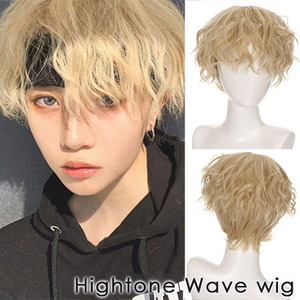  парик Gold высокий свет .. химическая завивка wave пепел золотой . Blond Корея Short мужской полный парик сеть имеется фирма 