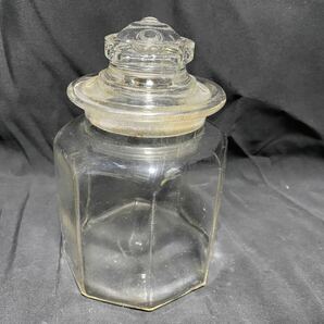 当時物 ガラス瓶 キャンディーポット 飴屋瓶 昭和レトロ 気泡 保存瓶 アンティーク 時代物 フタ付の画像1