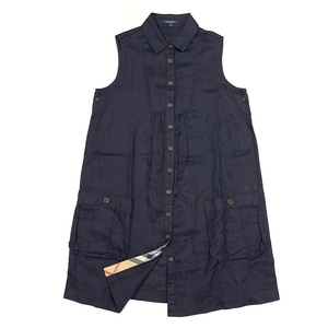 BURBERRY LONDON Burberry London linen sleeveless shirt One-piece 36 navy blue navy / flax noba check BLUE LABEL Blue Label 