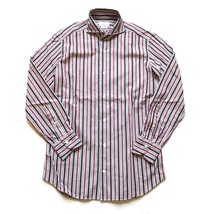 【美品】Giannetto ジャンネット SLIM FIT ストライプ ホリゾンタルカラー シャツ size:XS パープル系 /長袖 ドレスシャツ カッタウェイ_画像1