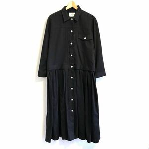 REKISAMI レキサミ 21AW プリーツ切替シャツワンピース ロング ワンピース 黒 size:1 /マキシ ドレス 長袖 ワンピ ギャザー