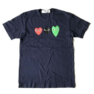 PLAY COMME des GARCONS プレイ コムデギャルソン ハート 半袖 Tシャツ AD2014 紺 size:L /トップス カットソー 赤ハート 黒ハート 丸首