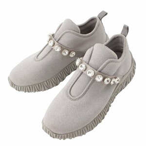 [ MiuMiu ]Miu Miu crystal studs slip-on shoes stretch knitted sneakers 5S376D gray 38 [ used ][ regular goods guarantee ]201494