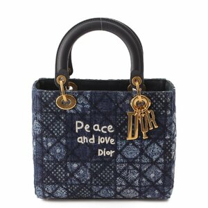 【ディオール】DIOR　レディディオール Peace And Love 刺繍 デニム 2wayハンドバッグ ブルー 【中古】【正規品保証】195611