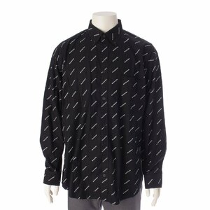 【バレンシアガ】Balenciaga　オールオーバーロゴ 総柄 長袖 シャツ トップス 534333 ブラック 39 【中古】【正規品保証】198451