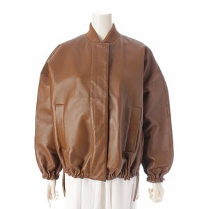 【マックスマーラ】Max mara　22SS ジップアップ ナッパレザー ジャケット ブルゾン 144101286 ブラウン 38 【中古】【正規品保証】200502