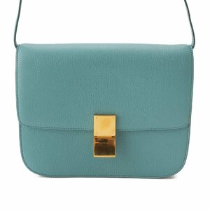 【セリーヌ】Celine　クラシックボックス レザー ショルダーバッグ グリーン 【中古】【正規品保証】199196