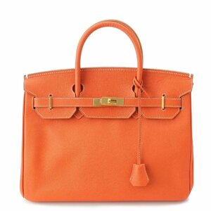 [ is salted salmon roe s]HIGH CLASS is salted salmon roe s Birkin type leather Gold metal fittings handbag orange [ used ][ regular goods guarantee ]202108