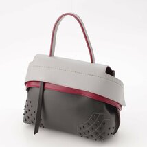 【トッズ】Tods　ウェーブ レザー 2way スタッズ ハンドバッグ グレー×ボルドー 【中古】【正規品保証】195272_画像2