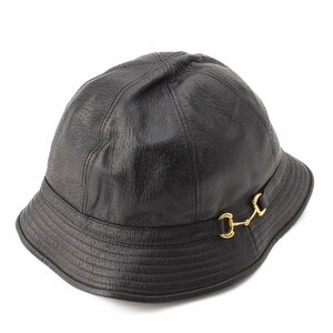 【グッチ】Gucci　22SS メンズ ホースビット レザー バケットハット 帽子 666600 ブラック XL 【中古】【正規品保証】203008