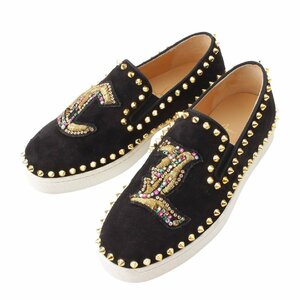 【クリスチャンルブタン】Christian Louboutin FLAT VEAU VELOURS/GG スタッズ スリッポン スニーカー ブラック 35 1/2【中古】203126