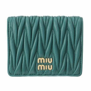 【ミュウミュウ】Miu Miu　マテラッセ ロゴ レザー コンパクトウォレット 二つ折財布 5MV204 グリーン 未使用【中古】【正規品保証】204506