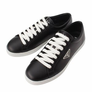 【プラダ】Prada　メンズ トライアングル ロゴ ブラッシュドレザー スニーカー 2EE376 ブラック 6 1/2 未使用【中古】【正規品保証】204501