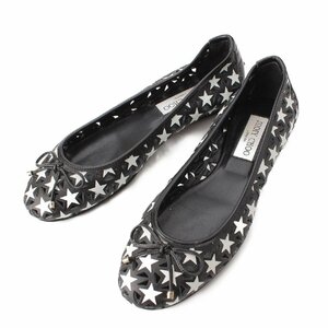 【ジミーチュウ】Jimmy Choo　スター 星 レザー バレリーナ フラット パンプス ブラック×ホワイト 【中古】【正規品保証】203846