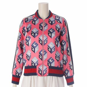 【グッチ】Gucci　16AW シルク ウォールペーパーモノグラム ボンバージャケット スカジャン ピンク 38 【中古】【正規品保証】203964