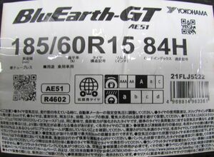 185/60R15　ヨコハマタイヤ　BluEarth-GT　AE51　4本セット　送料無料　ブルーアース　夏タイヤ