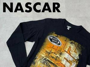 ☆送料無料☆ NASCAR ナスカー USA直輸入 古着 長袖 レーススケジュール Tシャツ メンズ M ブラック トップス 中古 即決