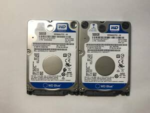 中古パーツ 2.5 インチ SATA 内蔵ハードディスク 厚さ7mm 500GB HDD 5400RPM 2台セット売り 正常品 500(5400)-35