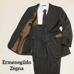 1円~◎ Ermenegildo Zegna セットアップ　ダークグレー ブラウン オリーブ　黒タグ 希少 エルメネジルドゼニア フォーマル スーツ