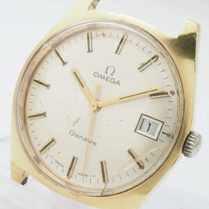 【希少品】オメガ ジュネーブ Ref,136.041 Cal,613 OMEGA Geneve デイト 17石 手巻き ゴールド メンズ 男性 腕時計 フェイス[31299468-AF4