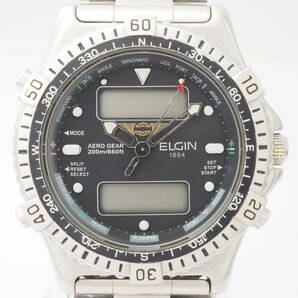 エルジン エアフォース FK-930E ELGIN AERO GEAR AIR FORCE クォーツ アナデジ ブラック 黒文字盤 メンズ 男性 腕時計[0311-AK8の画像1