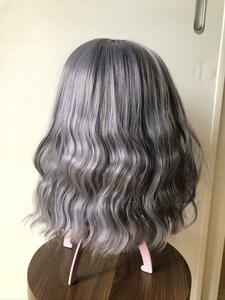  Karl smaller Bob full wig ash gray purple wig ek stereo 30cm