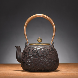 急須 茶道具 職人手作り 鋳鉄製の壷 コーティングなし ティーポット 銅取手銅蓋 やかんを沸かす
