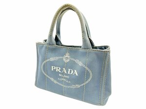 美品 PRADA プラダ カナパミニ カナパS 三角プレート ハンドバッグ キャンバス カバン 鞄 ファッション 本体 ブランド レディース ブルー