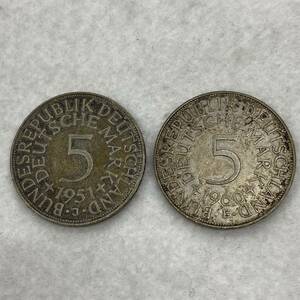 ★☆2枚セット ドイツ 1951年 1960年 5マルク 銀貨 記念コイン 約11.2ｇ 約28.9mm #17441I☆★