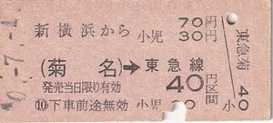 国鉄B型金額式東急連絡乗車券新横浜駅発行S50