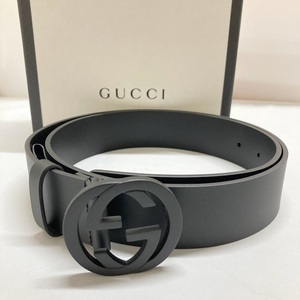 GUCCI　グッチ　レザーインターロッキングG　ベルト　368186　メンズ　ブラック　90・36