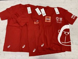 新品 アシックス asics製 東京 五輪 オリンピック 2020 ゴールドパートナー エネオス ENEOS 半袖Tシャツ 4点セット メンズ M L XL 赤