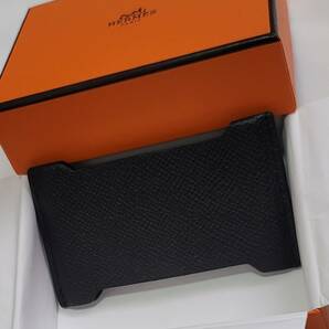 美品★HERMES エルメス ロゴ マンハッタン H 名刺入れ パスケース カードケース ブラック・黒 ブランド小物 エプソン □R刻印 の画像3