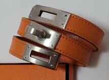 エルメス HERMES ブレスレット ケリー ドゥブルトゥール レザー オレンジ色×シルバー シルバー金具 □G アクセサリー（腕）バングル _画像2