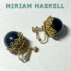 ミリアムハスケル◆黒珠金レースイヤリング：ヴィンテージコスチュームジュエリー Miriam Haskellの画像1