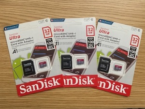 【３枚セット】 SanDisk micro SD カード 32GB SDXC Class10 マイクロSD 未使用品