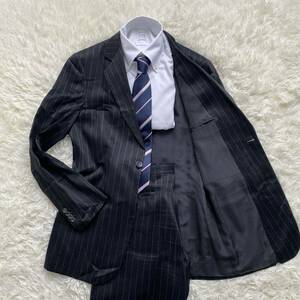 リネン＆シルク混/ M位● ジョルジオアルマーニ GIORGIO ARMANI スーツ セットアップ 黒タグ ストライプ BORGO21 ジャケット 黒